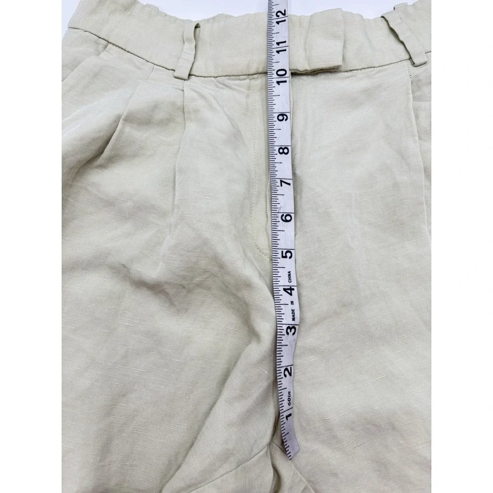 H&M Linen Blend Pleated Cropped Pants Womens US 6 Beige‎ Wide Leg Coastal
